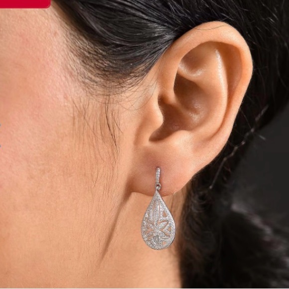 EverTrue White Diamond Accent Floral Earrings in Platinum Bond - Picture 2 of 6